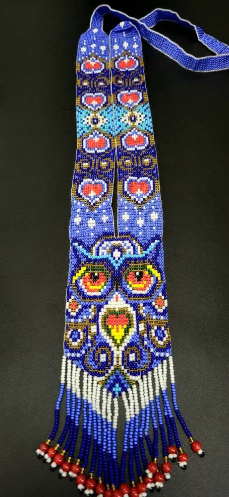 Handmade Beaded Owl Necklace: Long Beaded Animal Lover Gift
