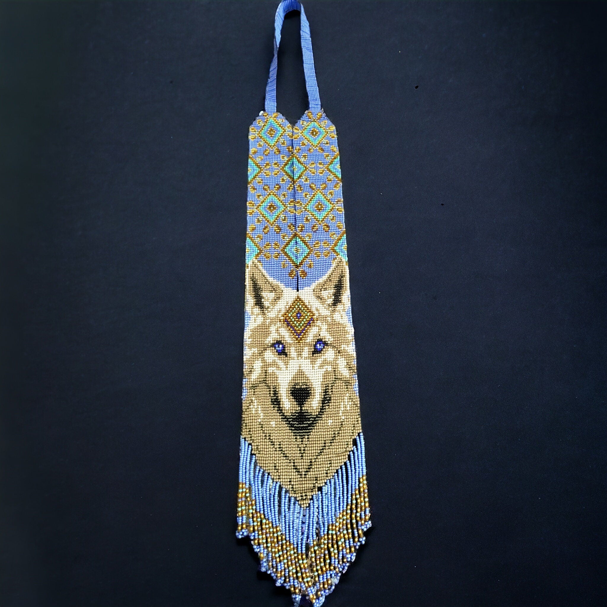 Handmade Beaded Wolf Necklace: Boho Animal Lover Jewelry
