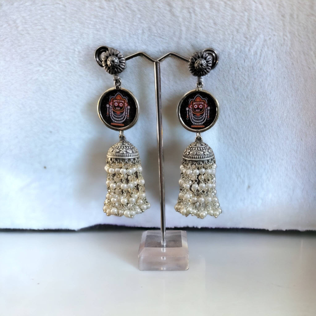 Radha Krishna Jhumka Earrings: Hand-Painted Hindu Jewelry