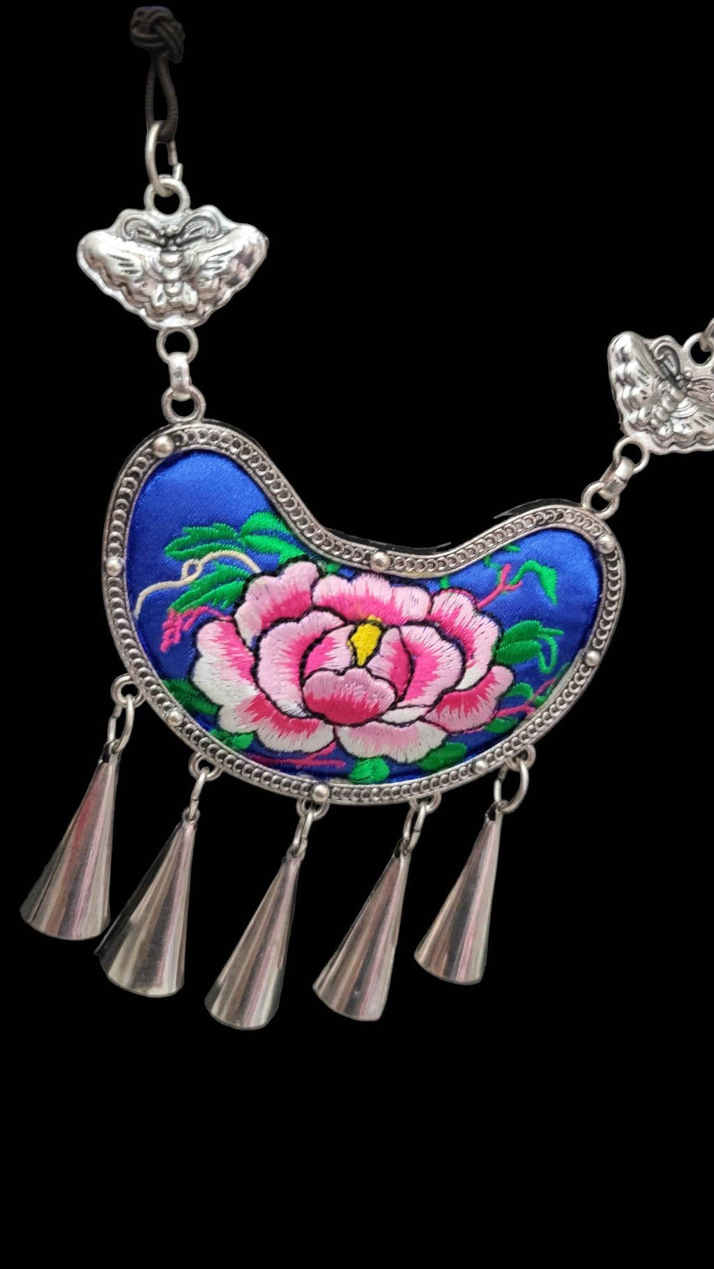 New Design!! Miao Silver Embroidery Necklace,Butterfly Dangle Earring,Circular Flower design,Bold Ethnic Earring, Traditional Earrings,Boho