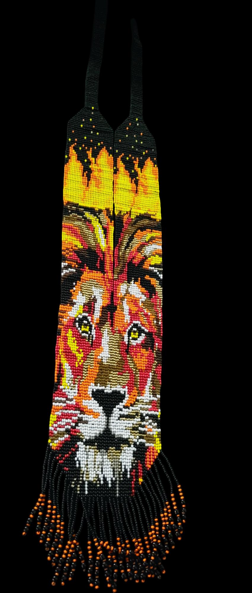 Handmade Beaded Lion Necklace: Ethnic Woven Seed Bead Pendant