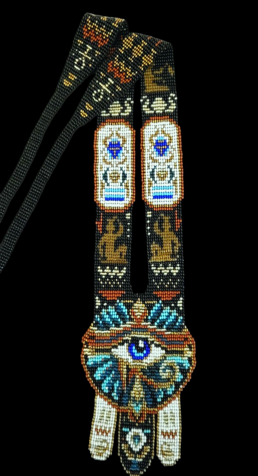 Handmade Egyptian Collar Necklace - Seed Bead Art,Tribal Art Necklace,Eye Necklace