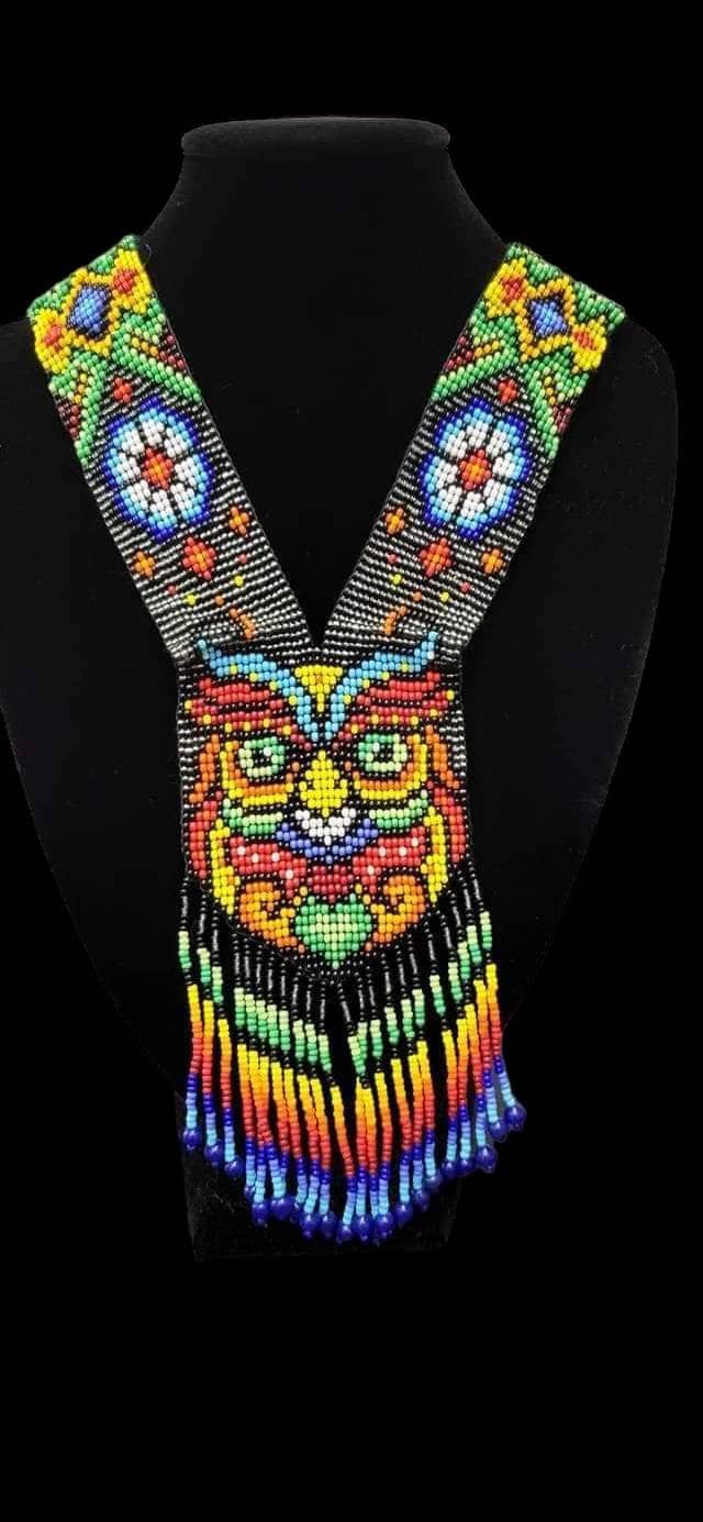 Handmade Beaded Owl Necklace: Rainbow Jewelry with Earrings