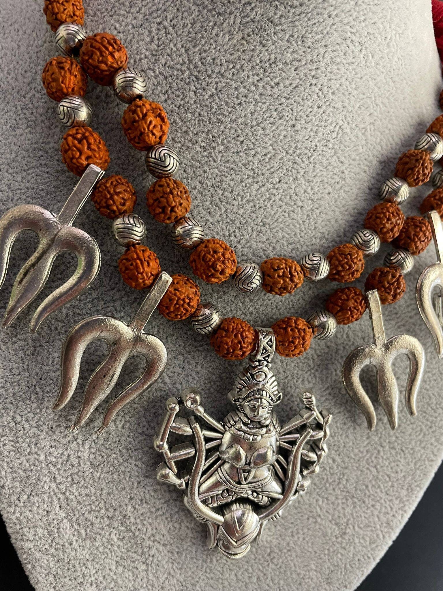 Kali Goddess Rudraksha Necklace: Hindu Amulet Pendant
