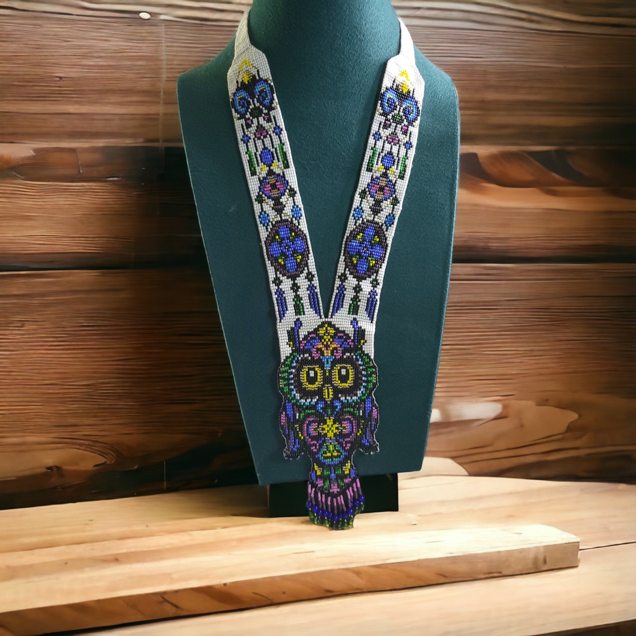 Handmade Beaded Owl Necklace: Long Statement Jewelry
