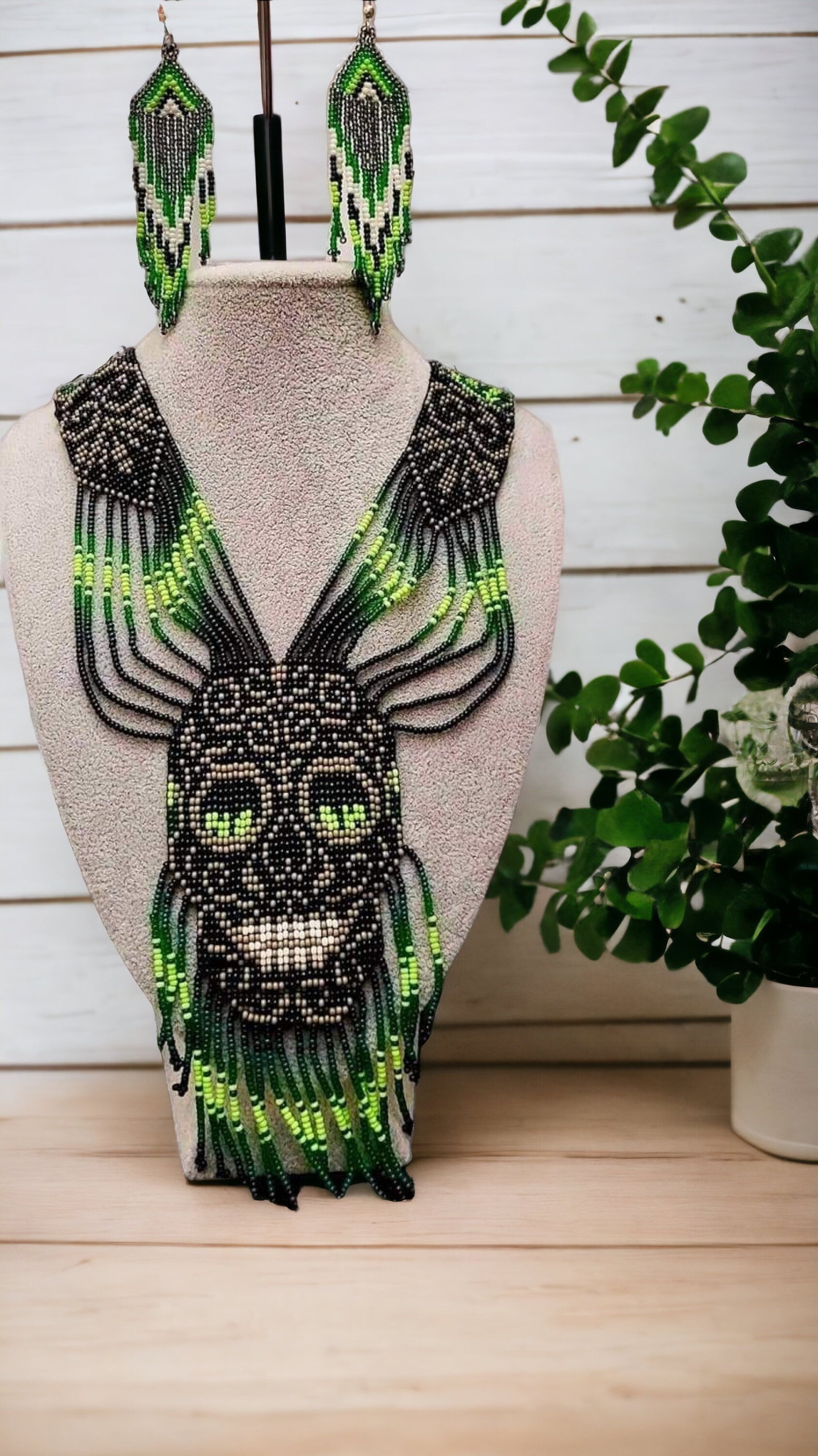 Handmade Seed Bead Skull Necklace: Ethnic Beaded Jewelry Set