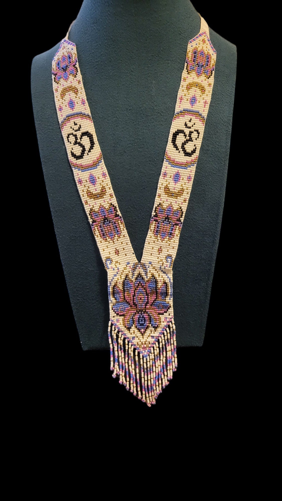 Handmade Beaded Om Necklace: Indian Hindu Symbol, Floral Design