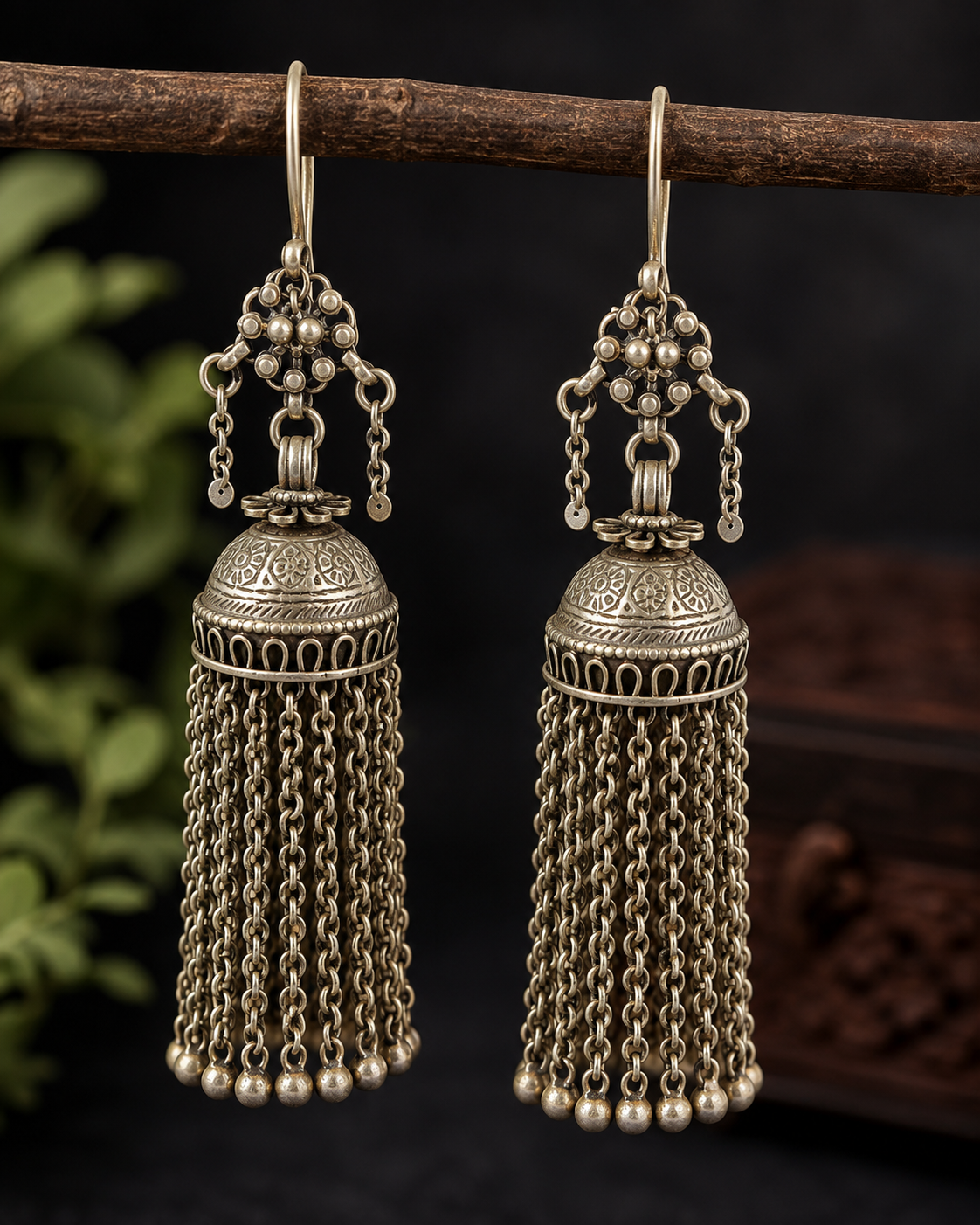 Vintage Silver Jhumka Tassel Earrings | Boho Ethnic Indian Dangle Earrings for Women