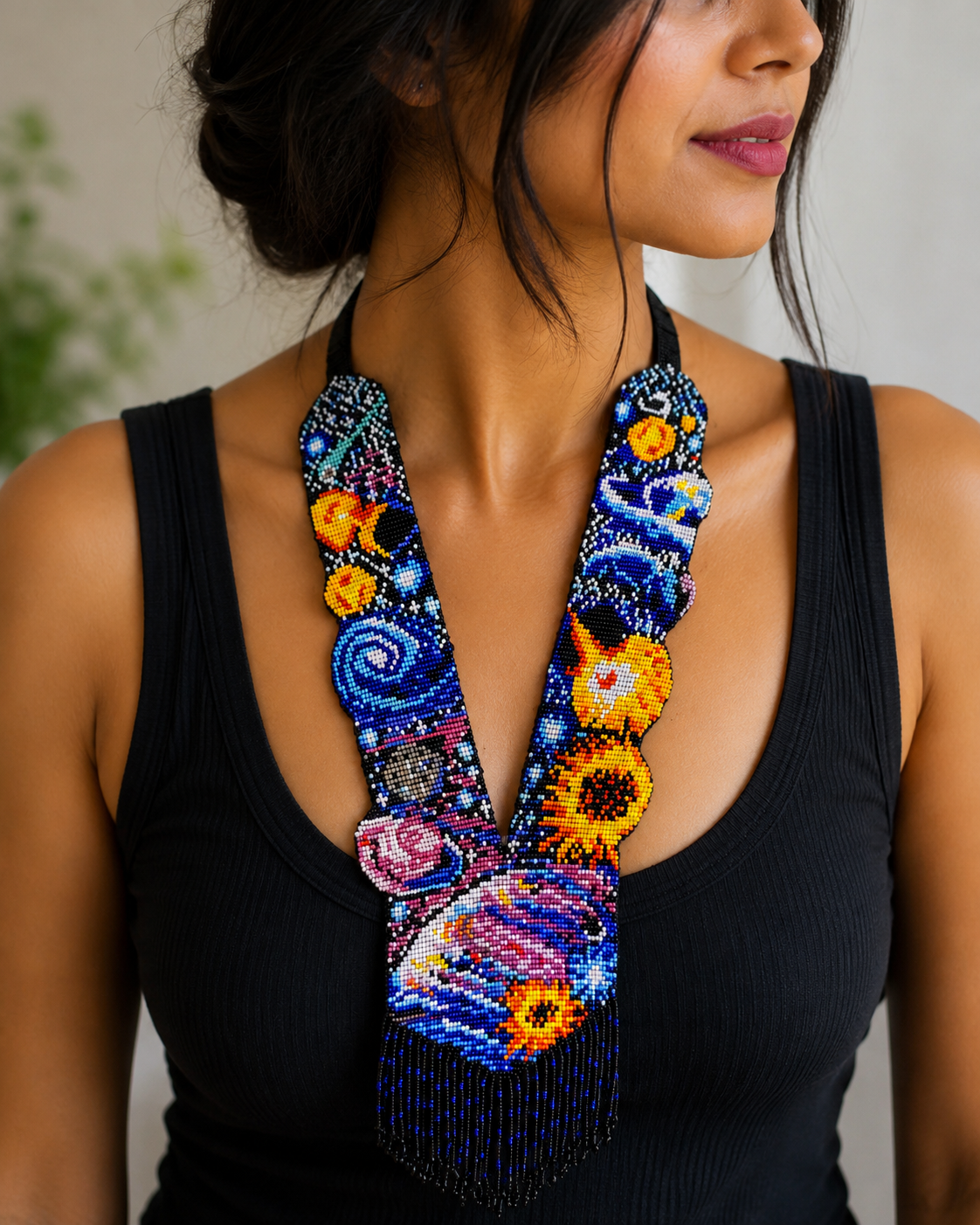 Handmade Loom Beaded Galaxy Necklace: Cosmic Planet Jewelry