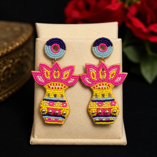 Colorful Beaded Flower Pot Earrings