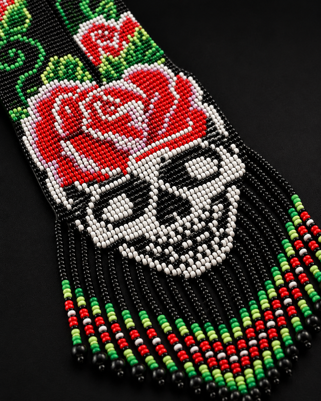 Handmade Rose Skull Beaded Necklace & Earrings Set