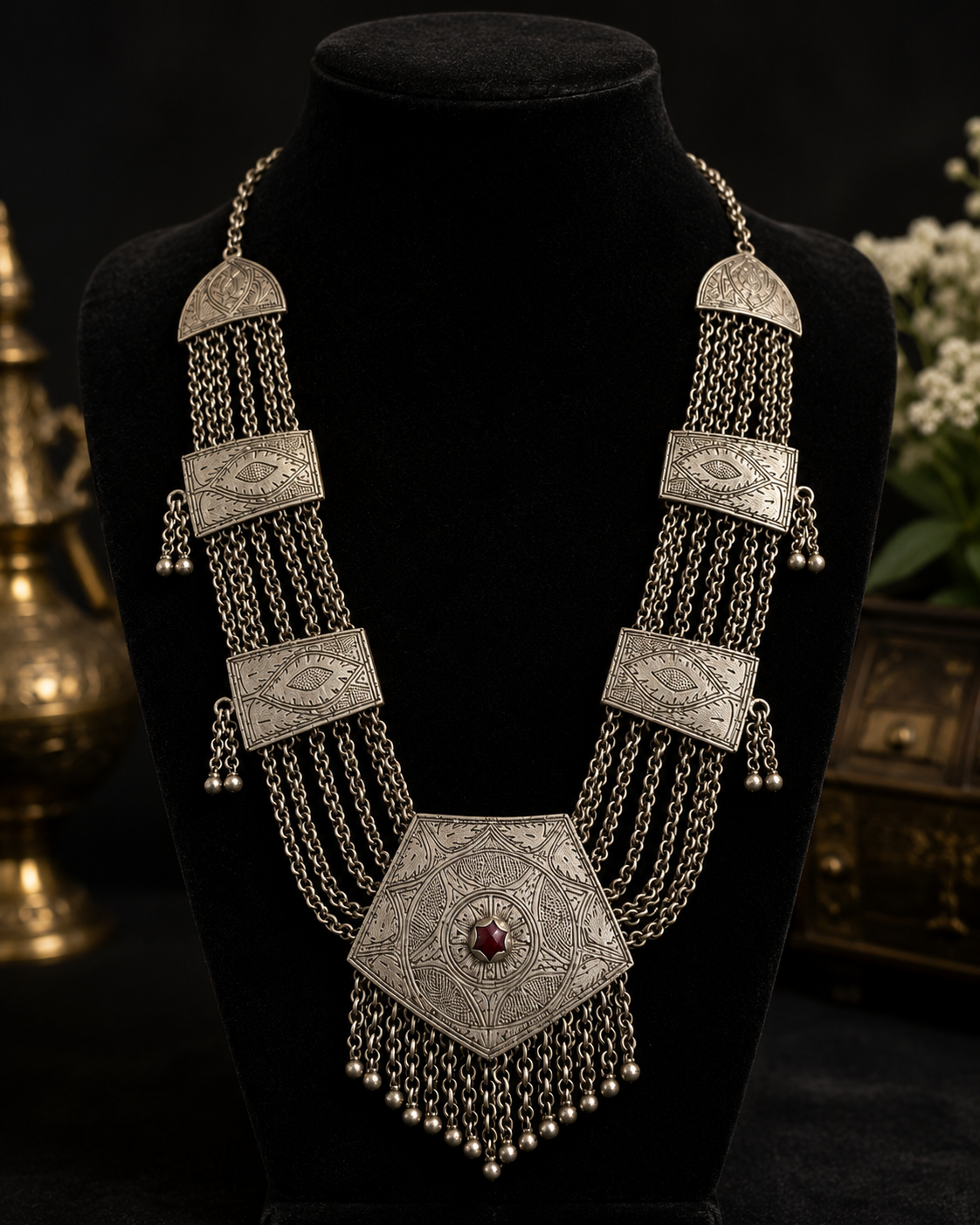Antique-Inspired Brass Pendant Necklace | Boho Ethnic Statement Necklace | Vintage Afghan Kuchi Style Jewelry