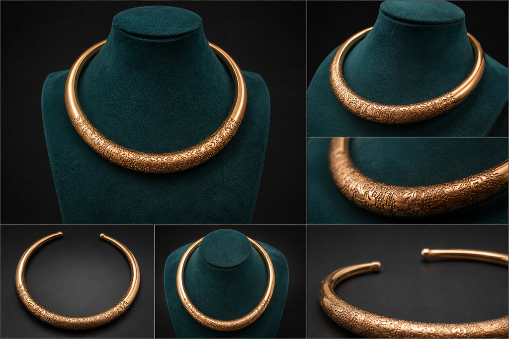 Luxury Gold Engraved Torque Choker Necklace