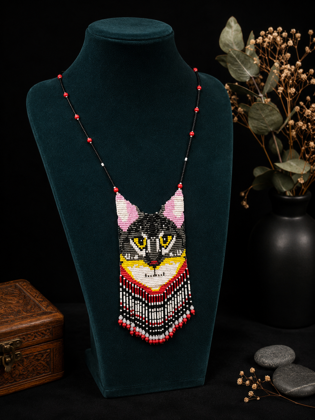 Handmade Beaded Cat Necklace: Halloween Jewelry