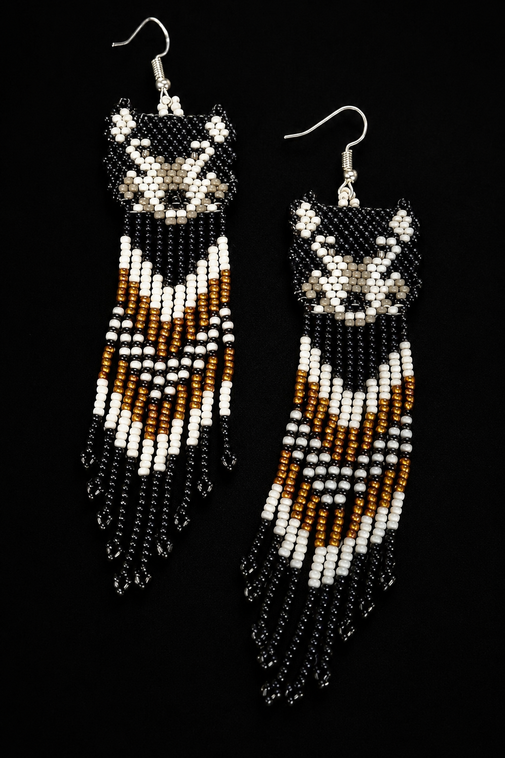 Handmade Wolf Beaded Fringe Earrings: Native Style Statement