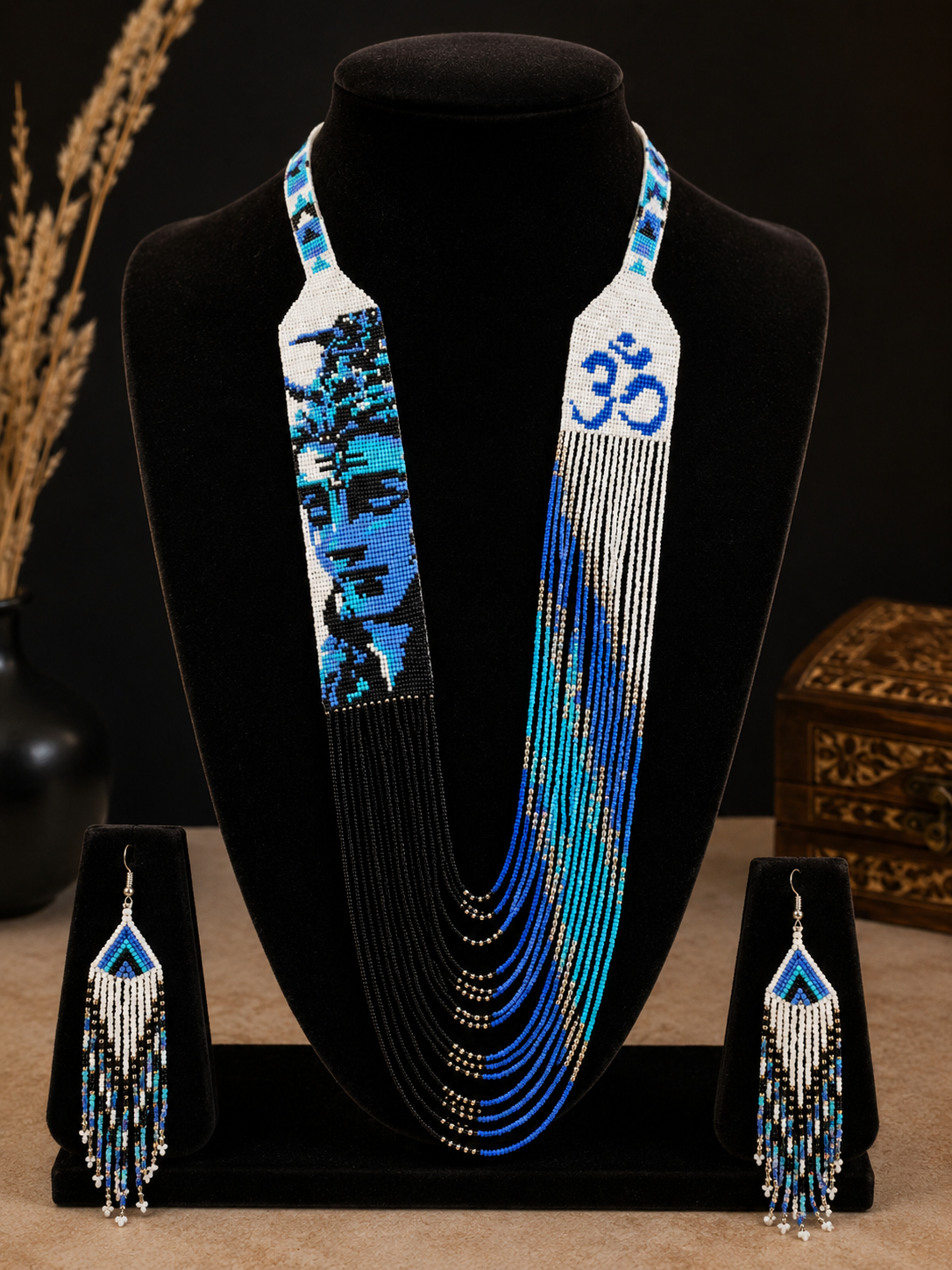 Handmade Shiva Beaded Necklace & Earrings Set