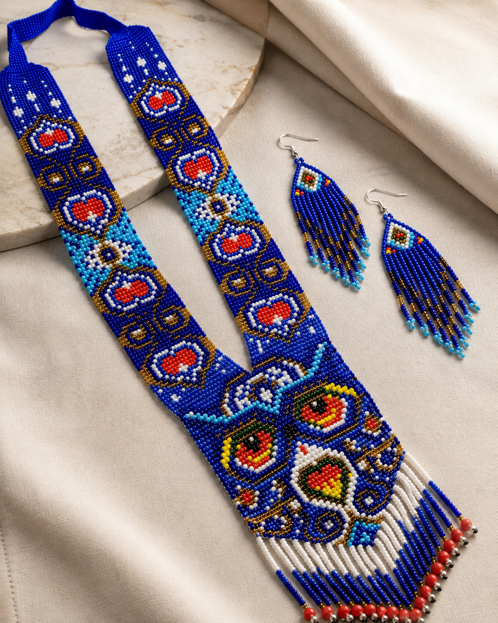 Handmade Beaded Owl Necklace: Long Beaded Animal Lover Gift