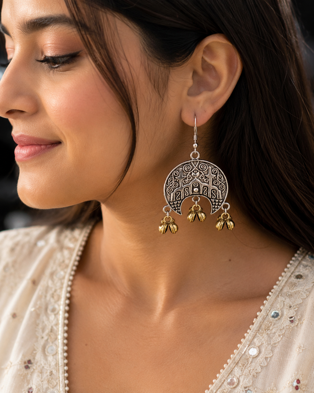 Mosque-Shaped Beaded Earrings: Religious Silver Jewelry