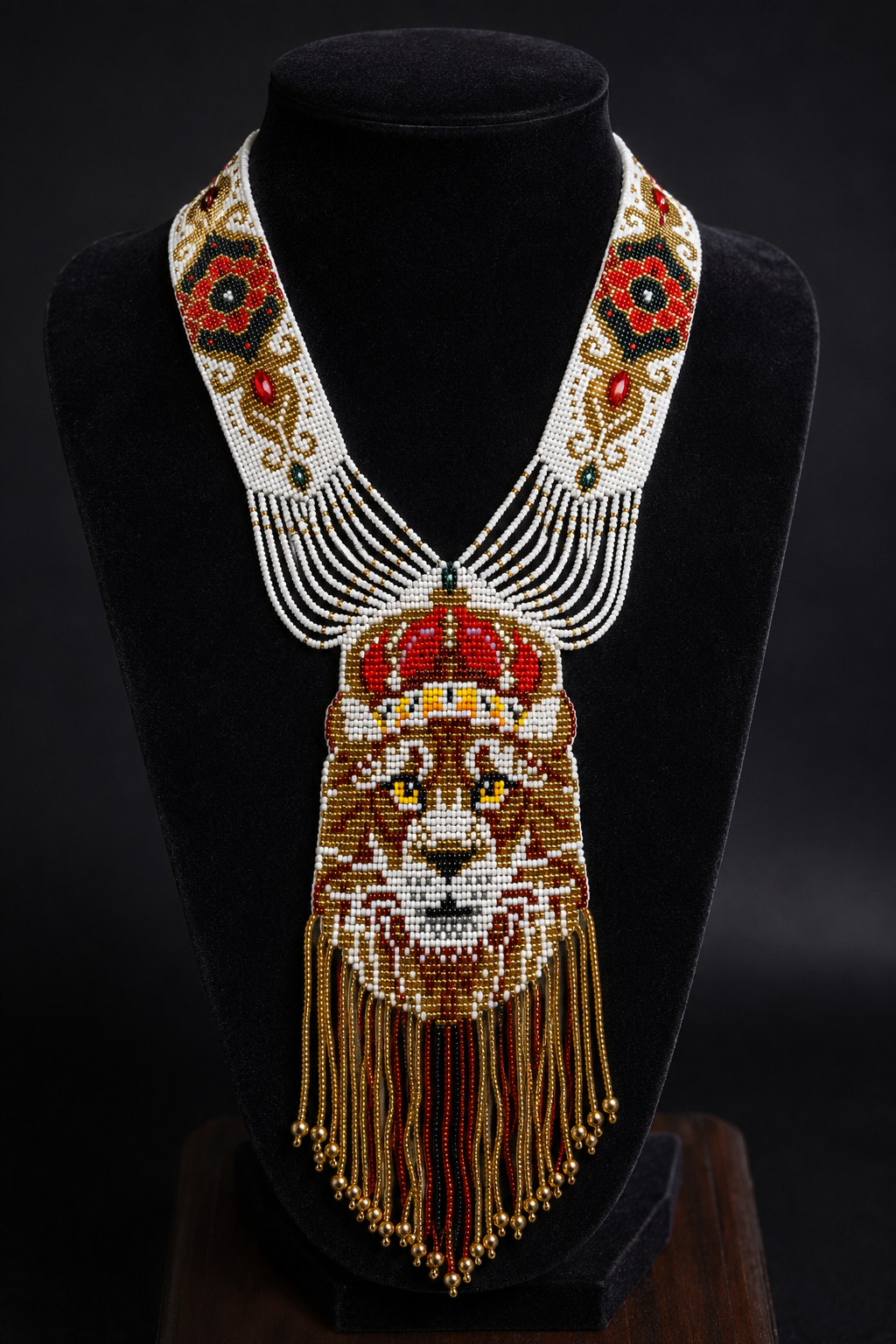 Handmade Royal Lion Beaded Necklace: Ethnic Woven Gerdan