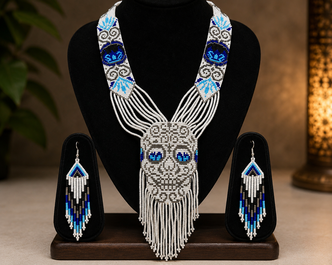 Handmade White Skull Beaded Statement Necklace