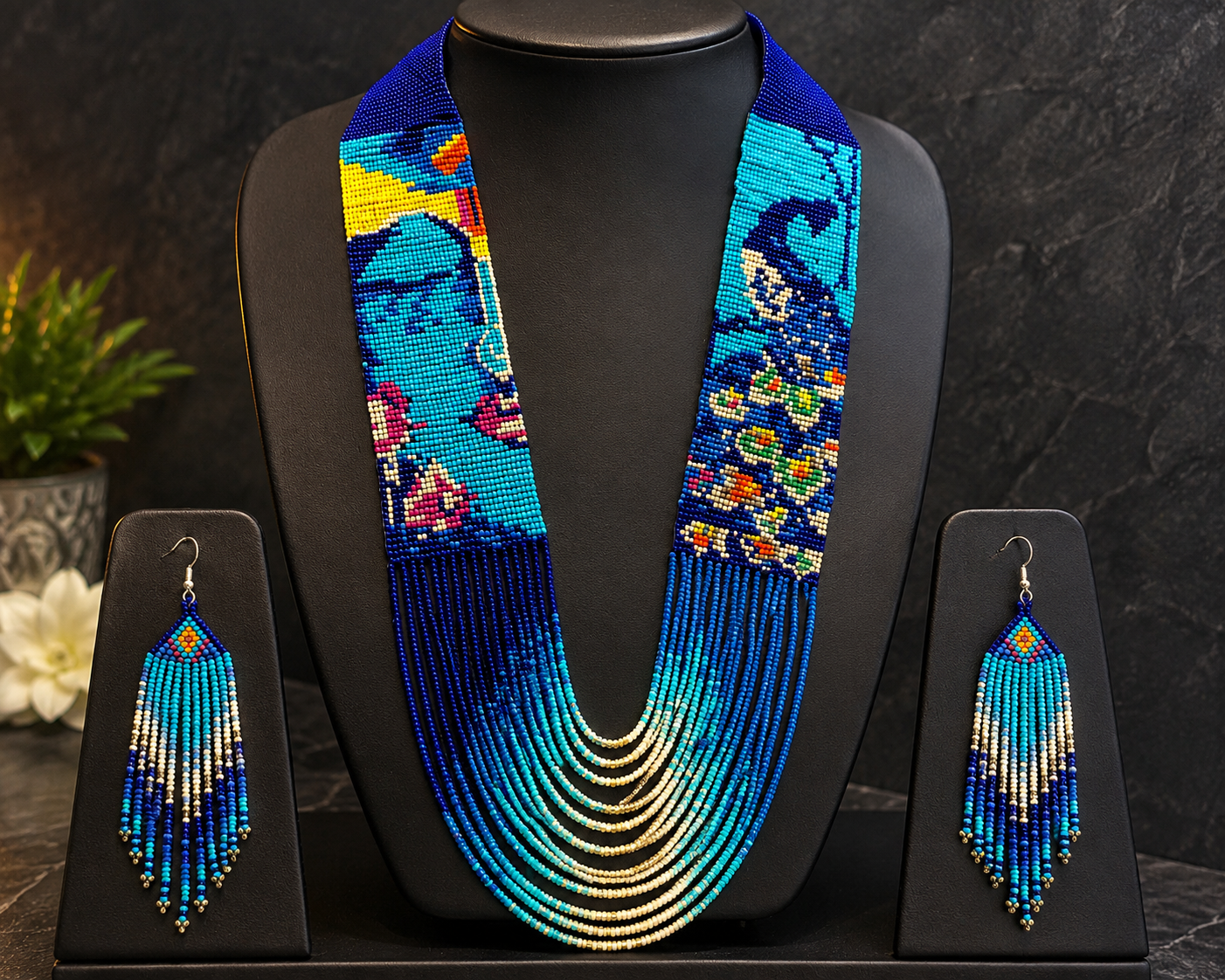Handmade Beaded Krishna Necklace: Hindu Jewelry Set