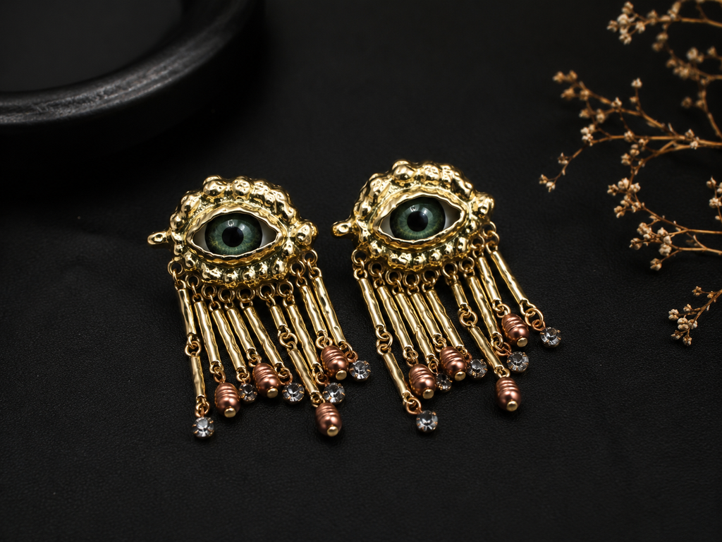 Evil Eye Statement Dangle Earrings | Gold Boho Protective Eye Earrings for Women