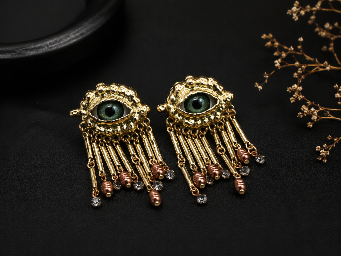 Evil Eye Statement Dangle Earrings | Gold Boho Protective Eye Earrings for Women