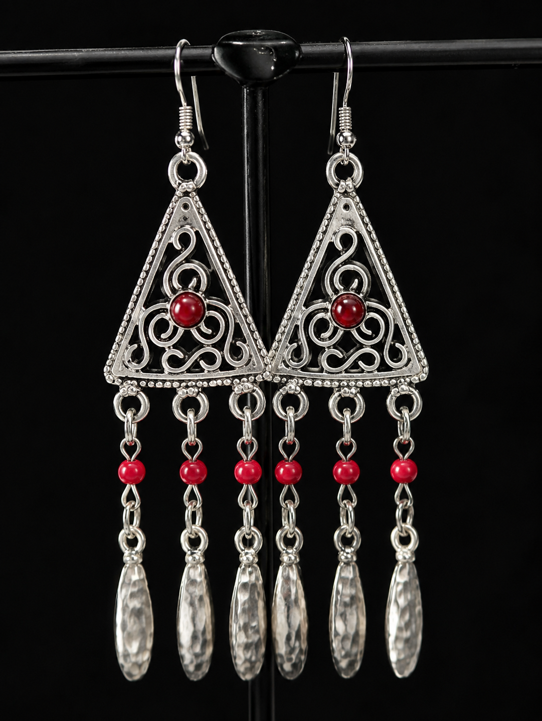 Turkish Silver Dangle Earrings: Tribal Bohemian Jewelry