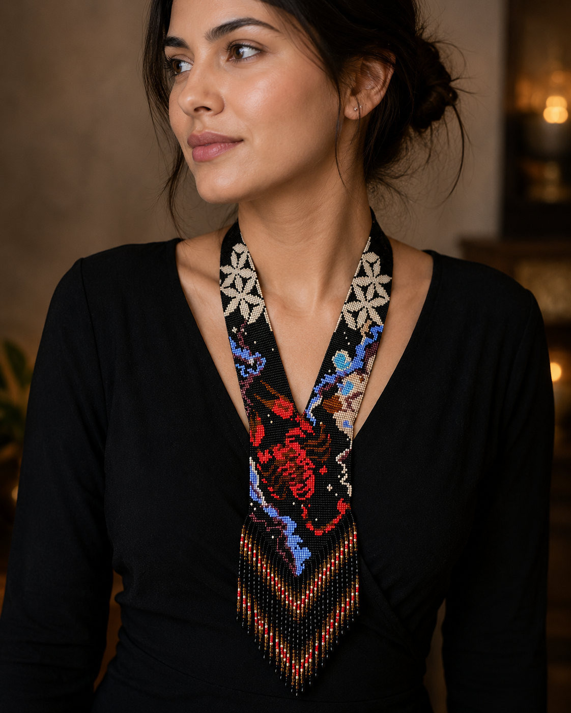 Handmade Scorpion Beaded Necklace: Loom Beadwork, Zodiac Jewelry