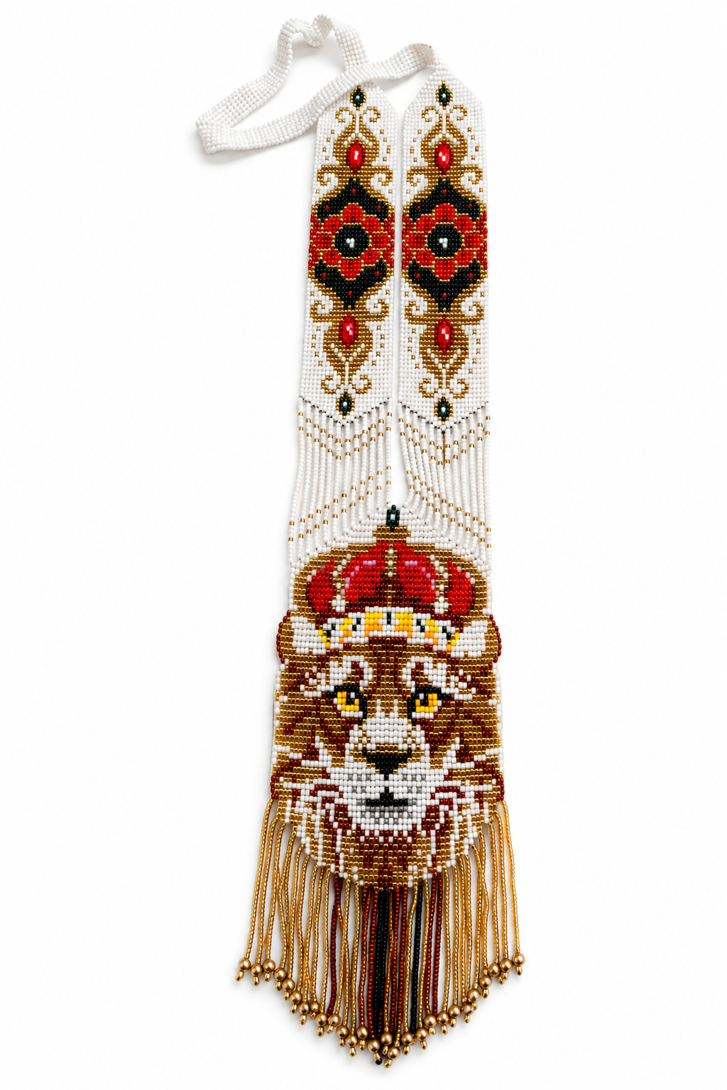 Handmade Royal Lion Beaded Necklace: Ethnic Woven Gerdan