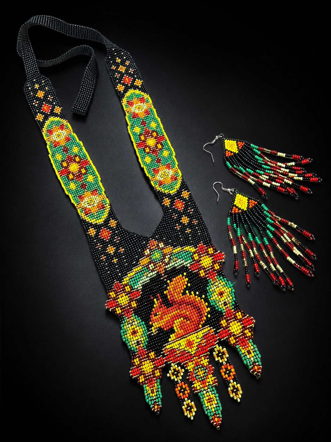 Beaded Squirrel Necklace &amp; Earrings Set: Handwoven Animal Art Jewelry