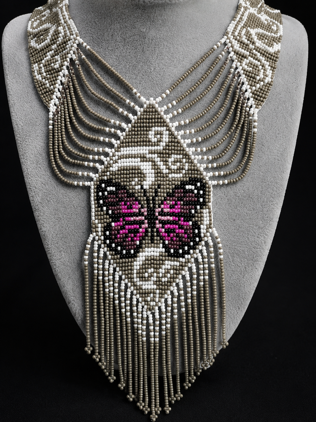 Handmade Beaded Butterfly Necklace: Boho Floral Jewelry