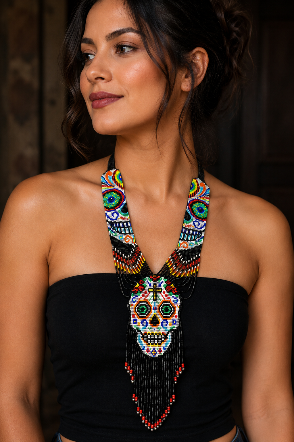 Handmade Sugar Skull Beaded Statement Necklace