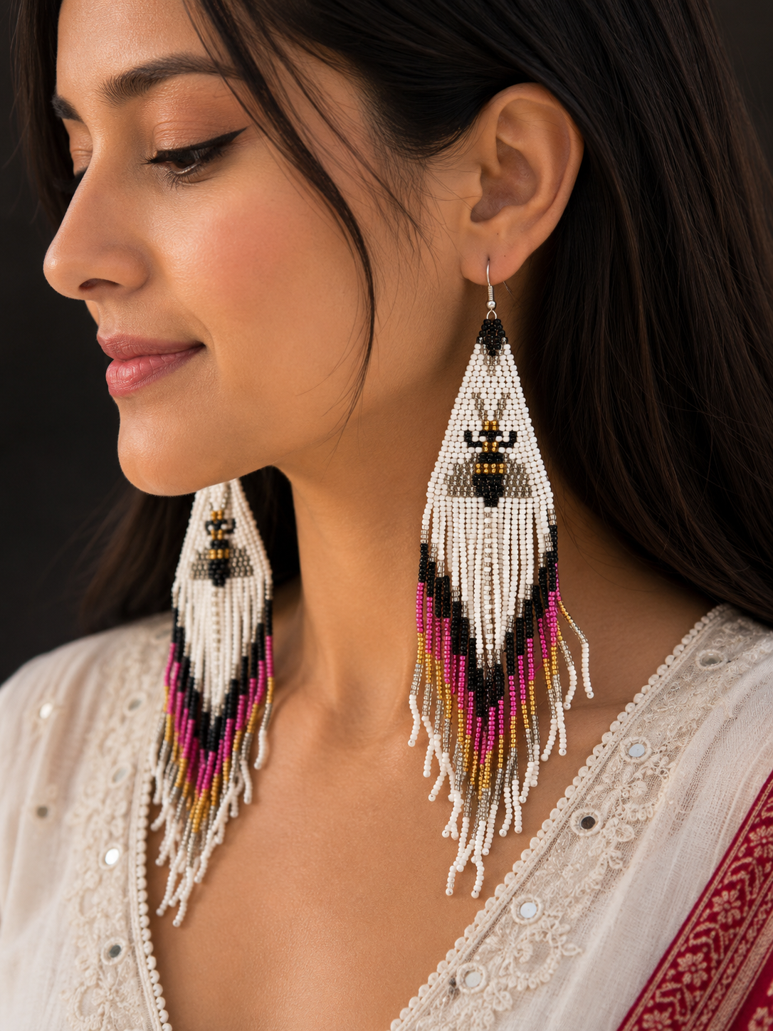 Handmade Beaded Bee Dangle Earrings