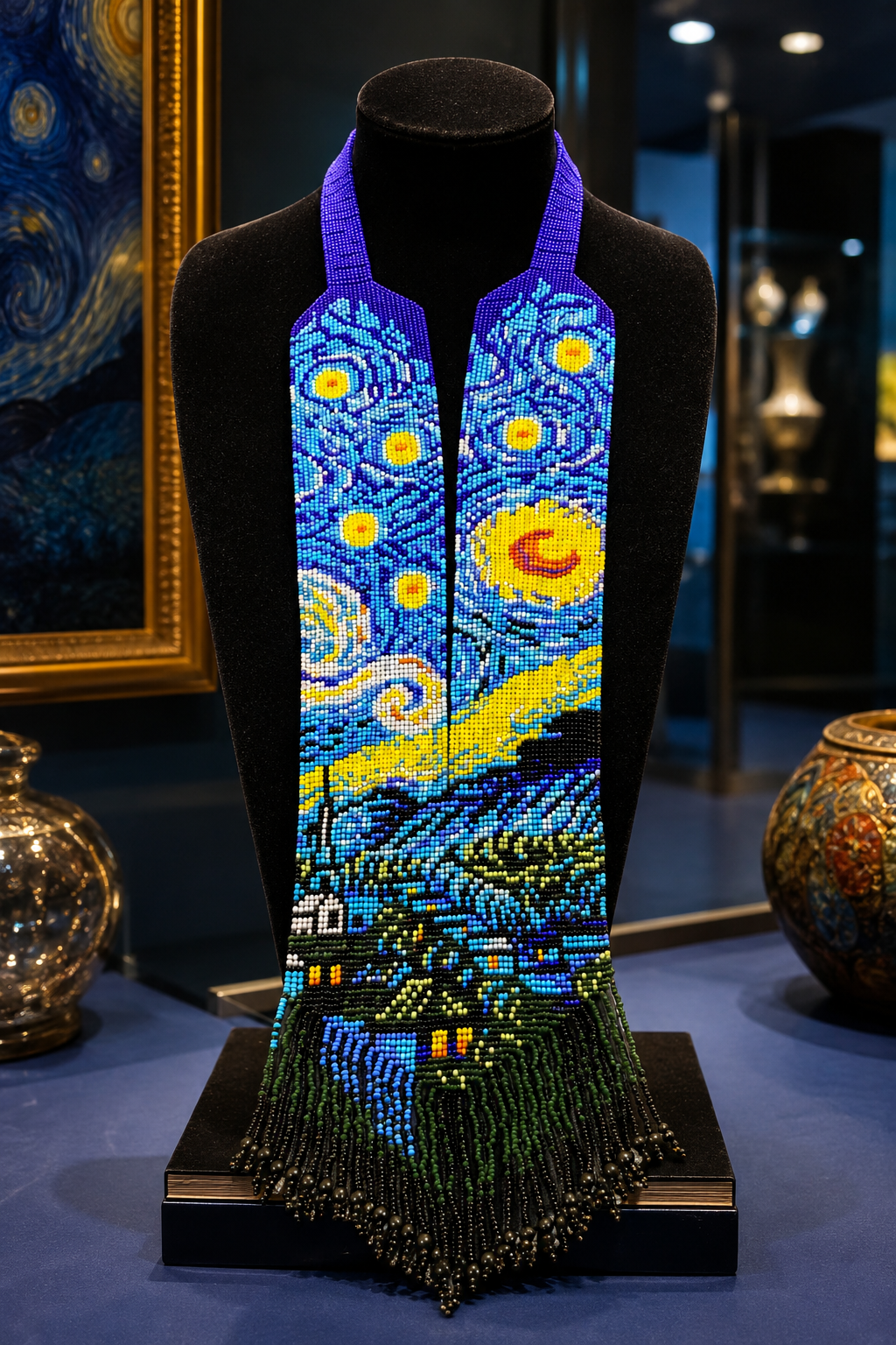 Van Gogh-Inspired Beaded Necklace & Earring Set