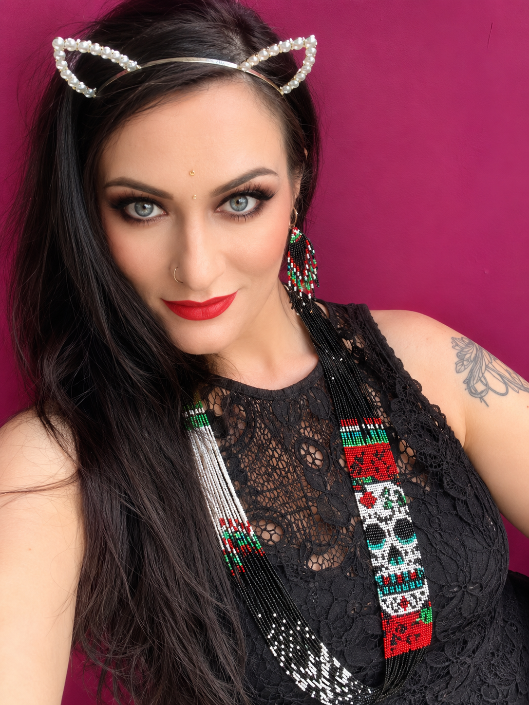Handmade Sugar Skull Beaded Necklace & Earrings Set