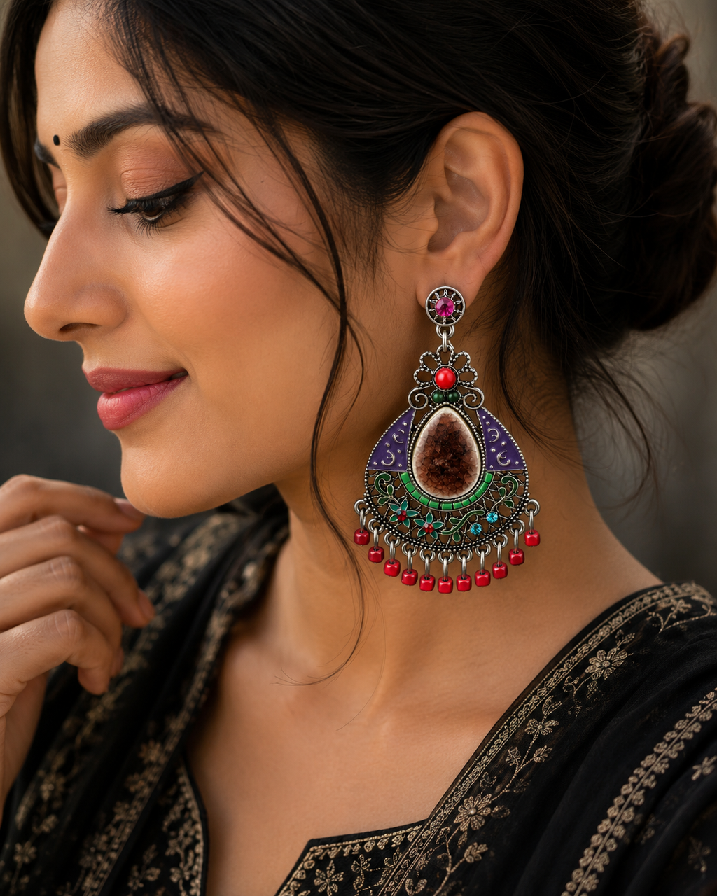Silver Crystal Beaded Earrings: Colorful Boho Jewelry
