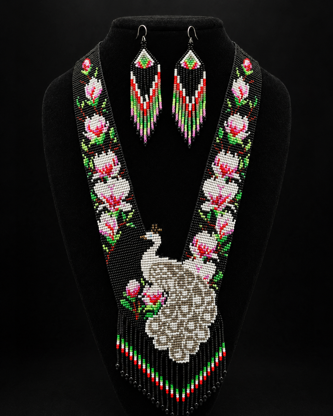 Handmade Beaded Peacock Necklace: Colorful Statement Jewelry
