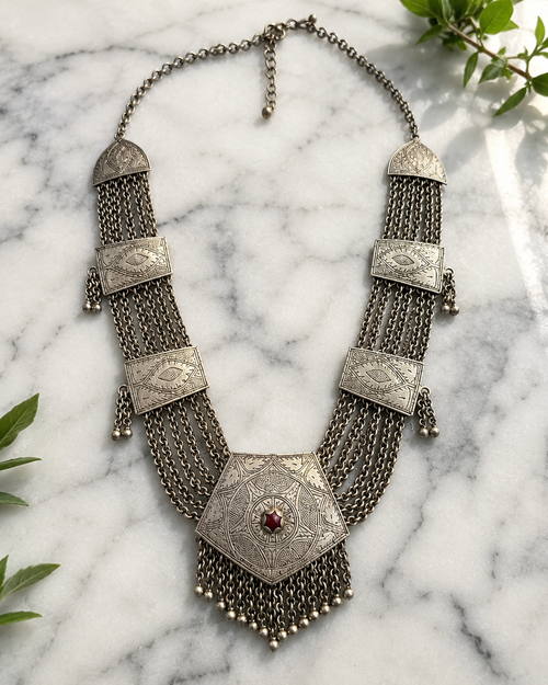 Antique-Inspired Brass Pendant Necklace | Boho Ethnic Statement Necklace | Vintage Afghan Kuchi Style Jewelry