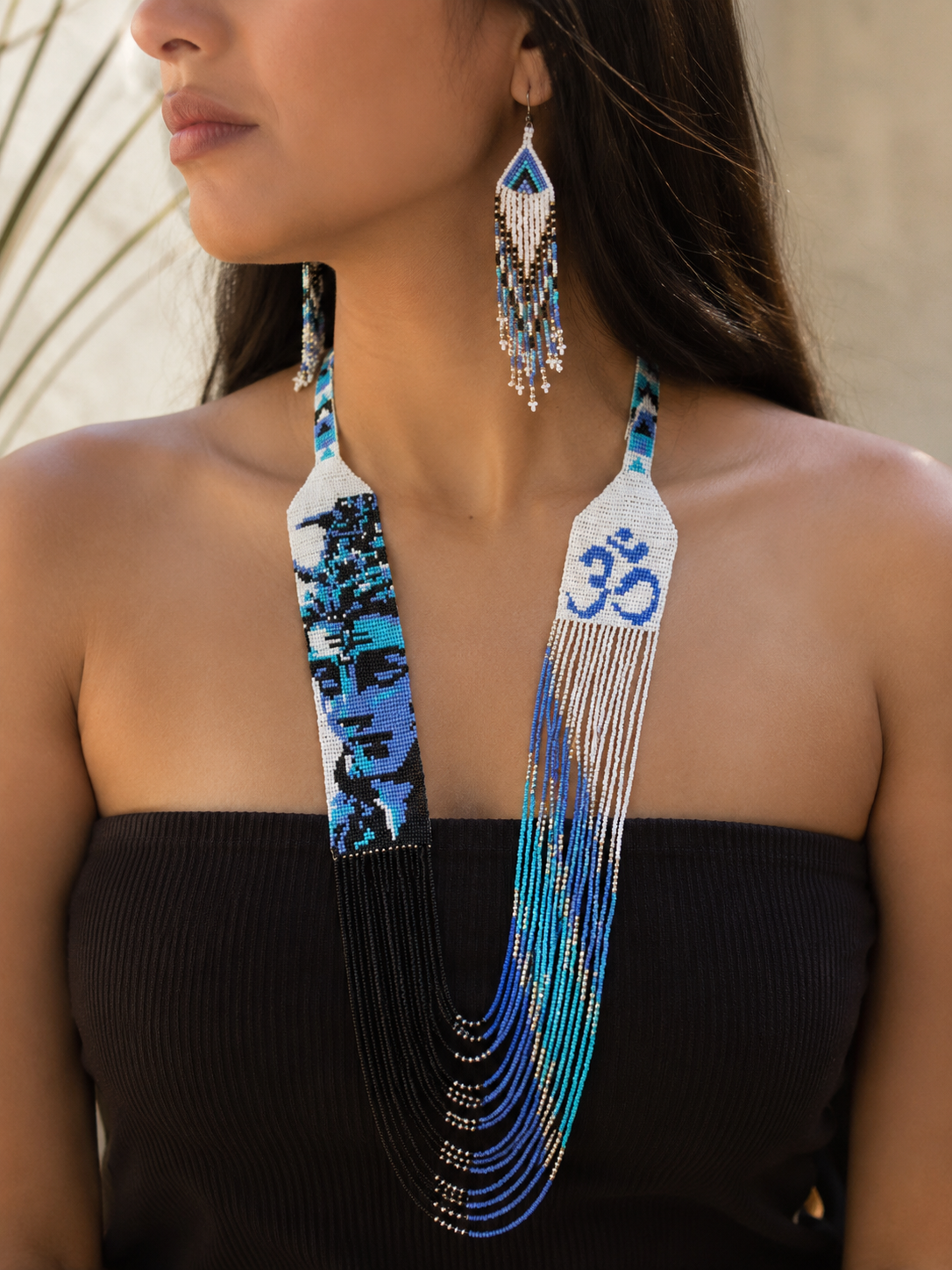 Handmade Shiva Beaded Necklace & Earrings Set