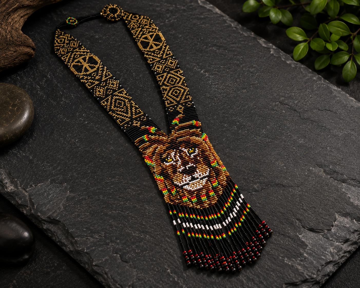 Handmade Beaded Lion Necklace: Ethnic Woven Pendant