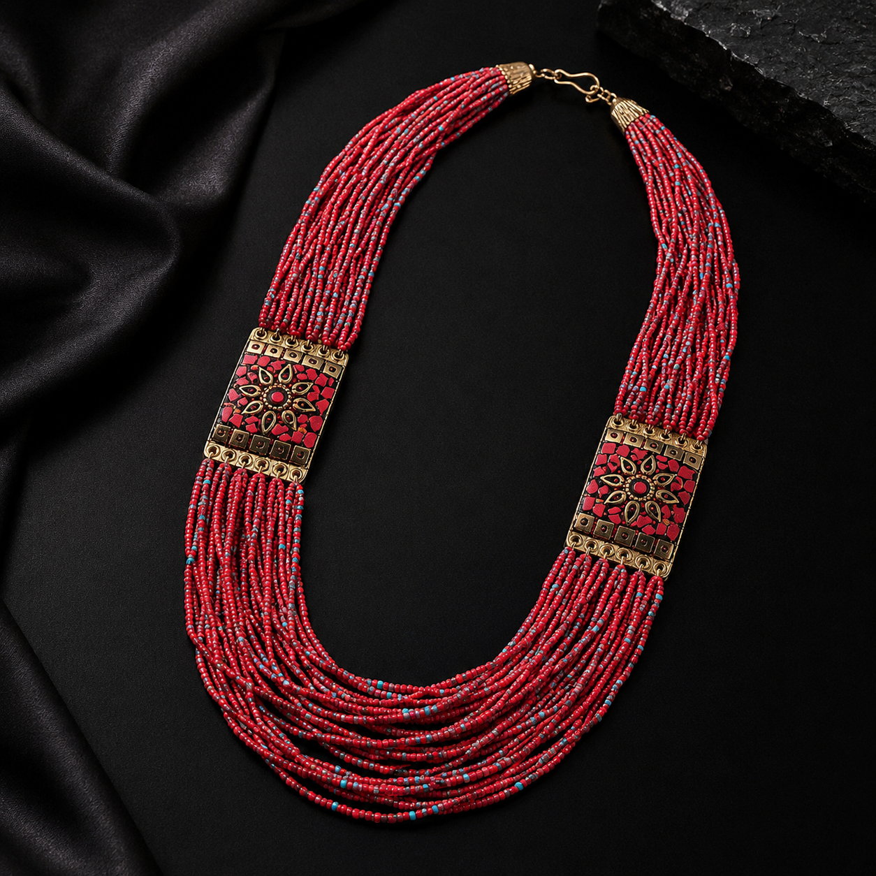 Tibetan Beaded Layered Necklace: Nepal Ethnic Boho Jewelry