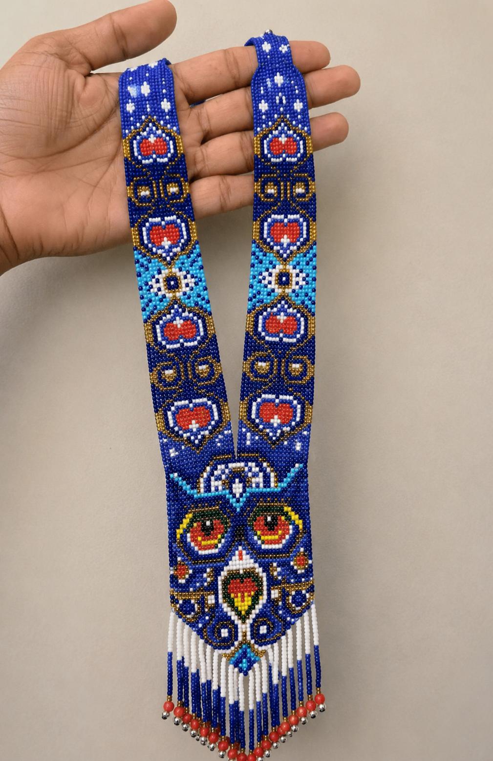 Handmade Beaded Owl Necklace: Long Beaded Animal Lover Gift