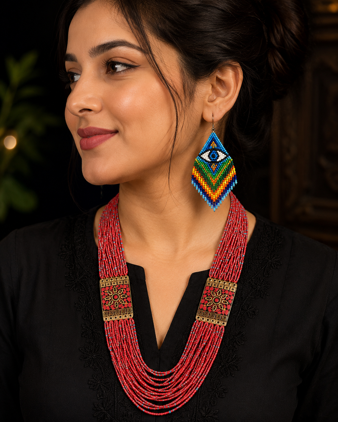 Tibetan Beaded Layered Necklace: Nepal Ethnic Boho Jewelry