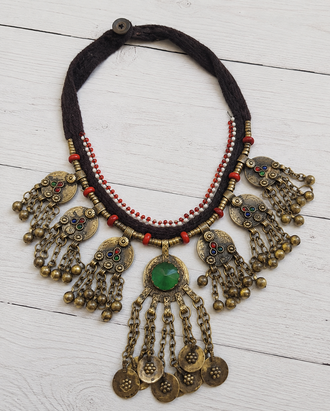 Afghan Coin Tassel Necklace: Vintage Tribal Pendant