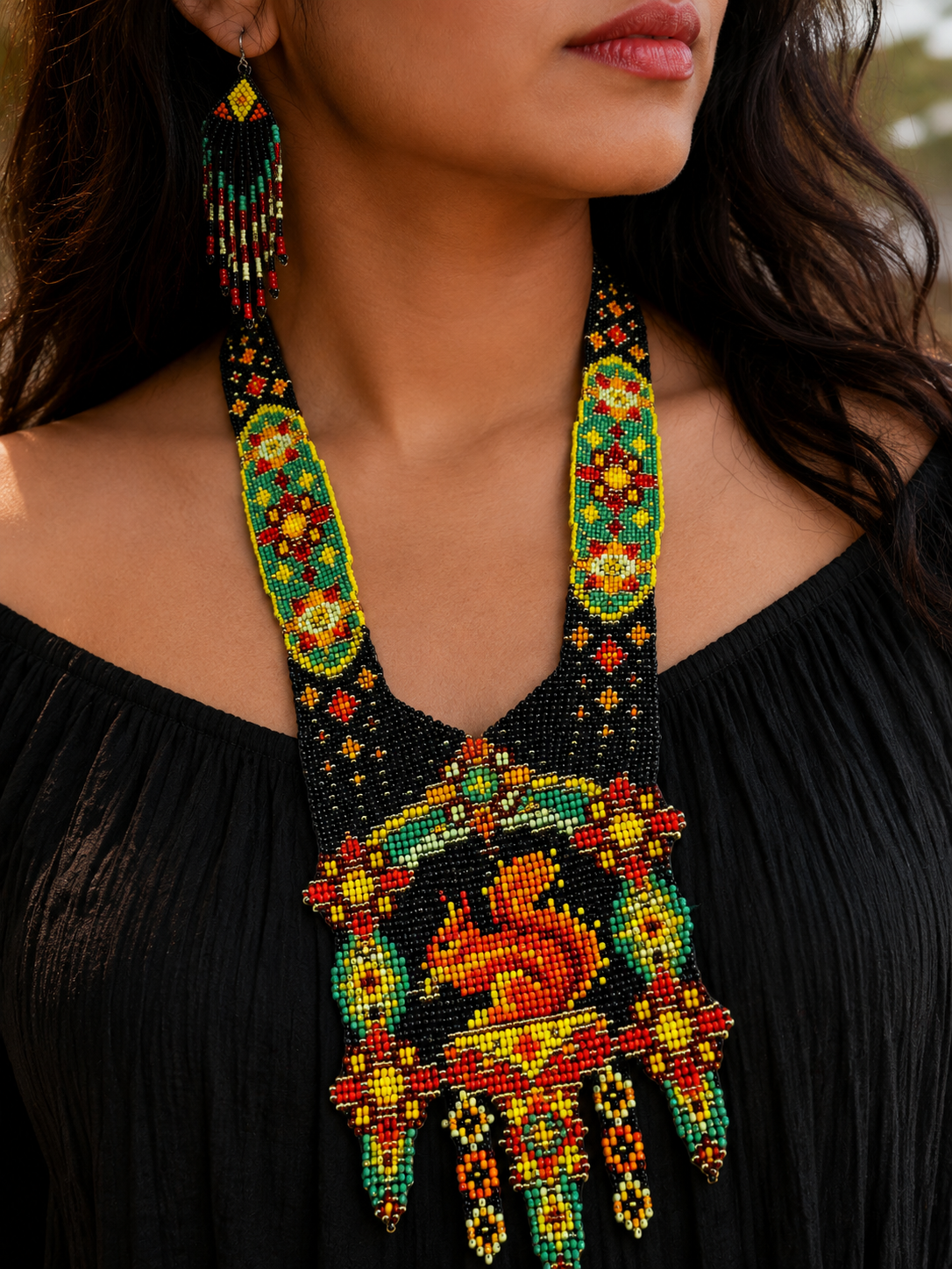 Beaded Squirrel Necklace &amp; Earrings Set: Handwoven Animal Art Jewelry