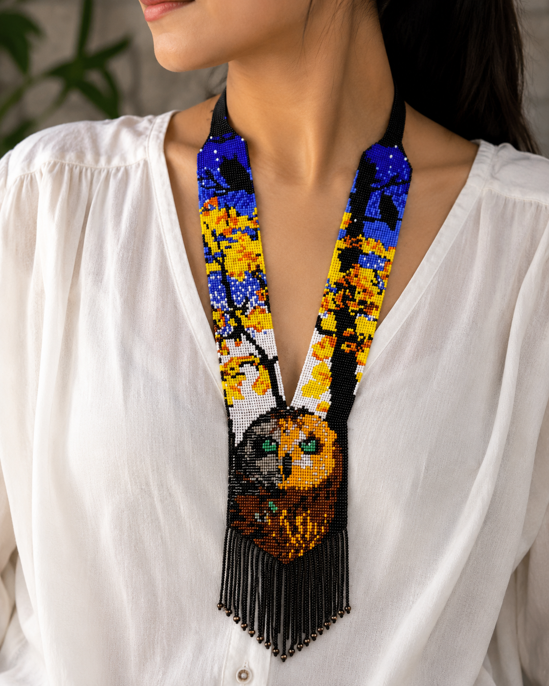 HANDMADE BEADED NECKLACE, Owl Necklace