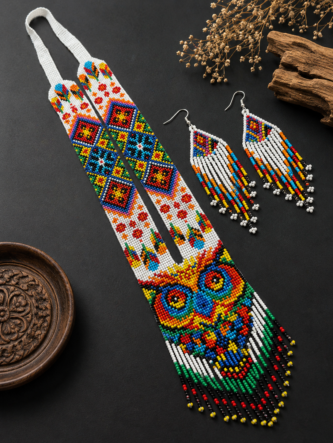 HANDMADE BEADED NECKLACE, Owl Necklace