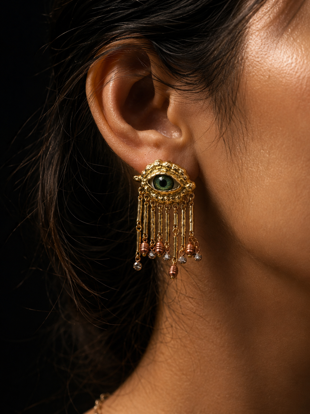 Evil Eye Statement Dangle Earrings | Gold Boho Protective Eye Earrings for Women