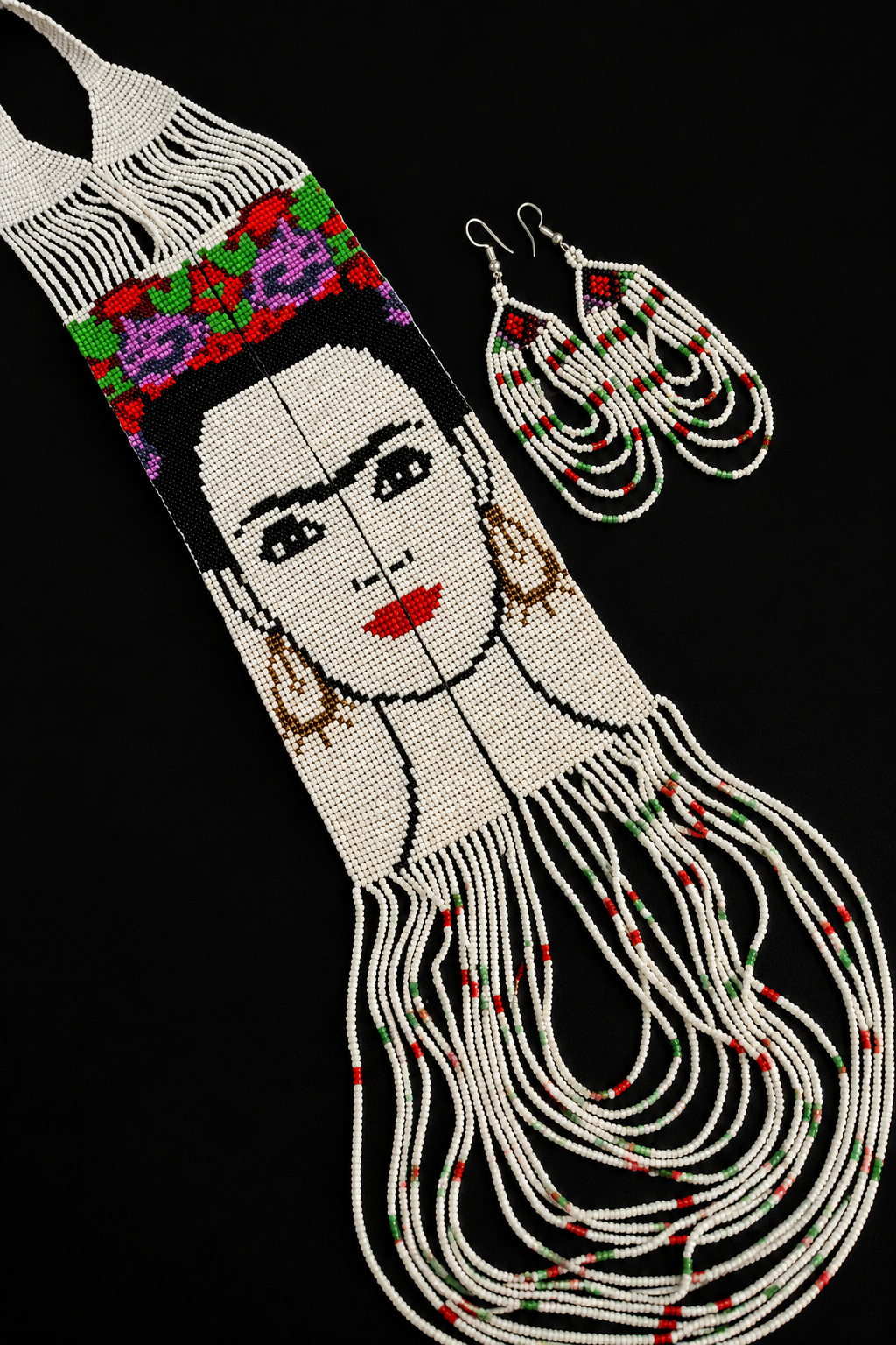 Handmade Frida-Inspired Beaded Necklace & Earrings Set